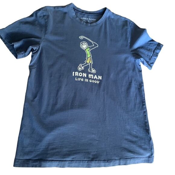 Life is Good Youth Iron Man Golf Blue Short Sleeve Tee Sz S - Picture 1 of 7